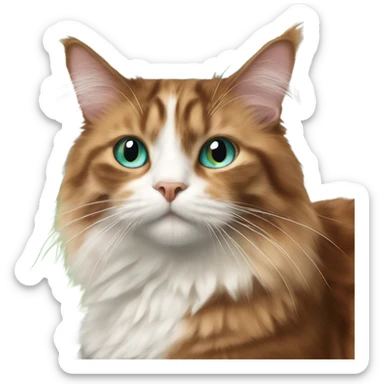 realistic fluffy calico brown cat with blue green eyed cat by window sticker