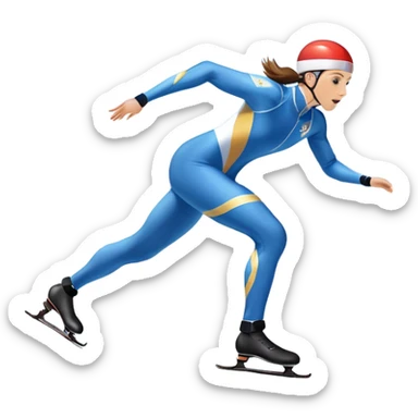 An icon showing a speed skater in a dynamic pose racing along a glossy ice track. The background features a clear blue sky, stadium stands with spectators, and snowy surroundings. Transparent background captures the speed, focus, and energy of professional speed skating. sticker