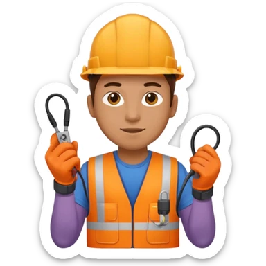 Electrician + cable coil + orange vest, Repair Crew. sticker