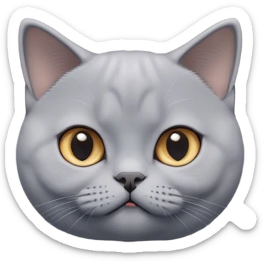 Cinematic Cute Grey British Shorthair Cat Portrait Emoji, Head tilted playfully and inquisitively, sleek soft grey fur with subtle blue undertones, Simplified yet adorable features, highly detailed, glowing with a warm, friendly glow, high shine, curious and affectionate, stylized with a touch of whimsy, bright and alert, soft glowing outline, capturing the essence of a calm yet playful kitten, so endearing it feels like it could leap out of the screen and cuddle! sticker