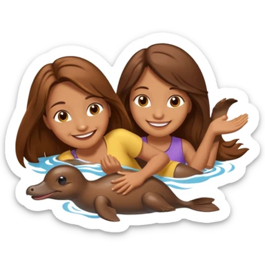 long brownhaired woman playing with platypus sticker