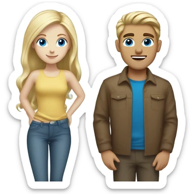 A blonde haired girl with her brown haired boyfriend. They both have blue eyes  sticker