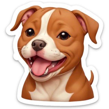 Cinematic Cute Yawning Red/Fawn Staffordshire Bull Terrier Portrait Emoji, Head tilted slightly with a dramatic, wide-open yawn, showcasing a smooth red/fawn Fur with crisp white accents, floppy ears slightly drooping, round dark eyes barely open in drowsy contentment, Simplified yet irresistibly adorable features, highly detailed, glowing with a soft, cozy glow, high shine, relaxed yet expressive, stylized with a touch of whimsy, bright and endearing, soft glowing outline, capturing the essence of a sleepy yet affectionate guardian, so drowsy it feels like it could stretch right out of the screen and curl up for a nap! sticker