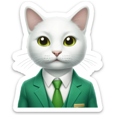 a white cat manager in green suit  sticker