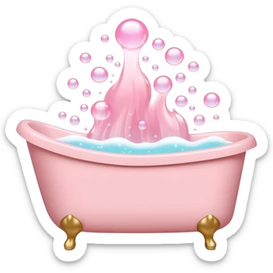A light pink bathtub filled with light pink bubbles. Light pink bubbles rise upward above it. sticker