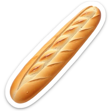 Cinematic Realistic Baguette Bread Emoji, showcasing a long, crusty baguette with a crisp exterior and soft interior rendered with lifelike textures and warm, rustic lighting. sticker