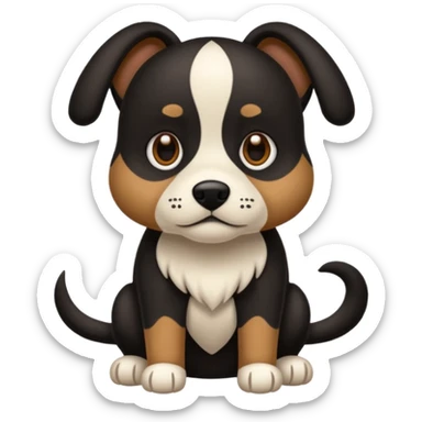 haz un perro negro con las patas y el ozico blancos toques marrones mucho pelo y ojos marrones menos marron sticker