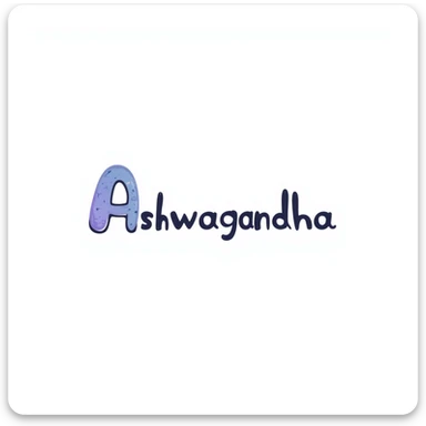 The word "Ashwagandha" hand-drawn in a cool blue and purple color palette. Simple doodle style with minimal decoration. sticker