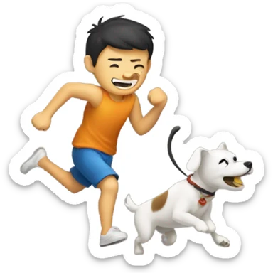 Chinese guy chasing a dog  sticker