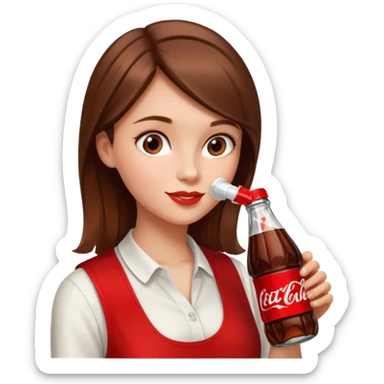 a girl with brown hair drinking a bottle of coca cola sticker