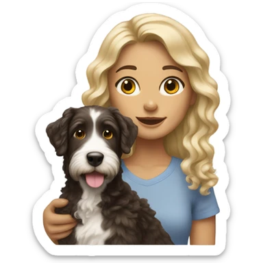 Brunette with blonde streaks and an  aussie doodle sticker