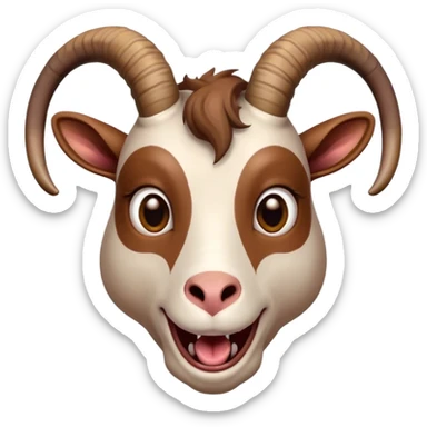 Cinematic Comical Brown Goat Portrait Emoji, Head tilted dramatically with an exaggeratedly amused expression, featuring a sleek brown fur with distinct, quirky curved horns, wide, expressive eyes filled with playful disbelief, Simplified yet hilariously expressive features, highly detailed, glowing with a slightly sassy glow, high shine, dramatic yet playful, stylized with an air of cheeky mischief, bright and endearing, soft glowing outline, capturing the essence of a spirited and over-the-top goat, so meme-worthy it feels like it could side-eye its way into internet fame instantly! sticker