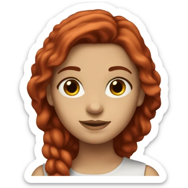 brunette with red tinted hair writing sticker