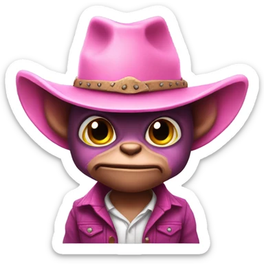 Pink gremlin in cowboy hat sticker