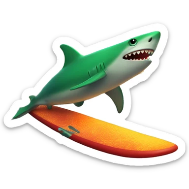 a green shark surfing on lava sticker
