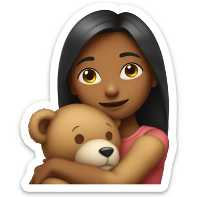 girl hugging a teddy bear sticker