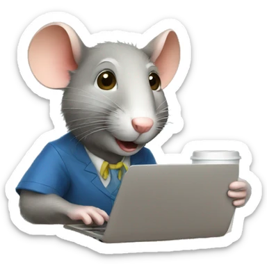 teacher rat drinking coffee and working on a laptop sticker