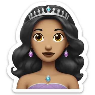 A princess with long black hair a crown and black beard sticker