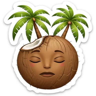 coconut tree, with a face, sleeping sticker