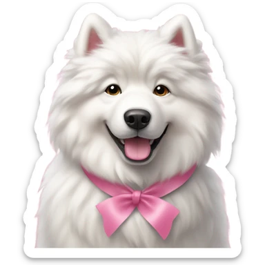 samoyed dog wearing pink ribbon sticker