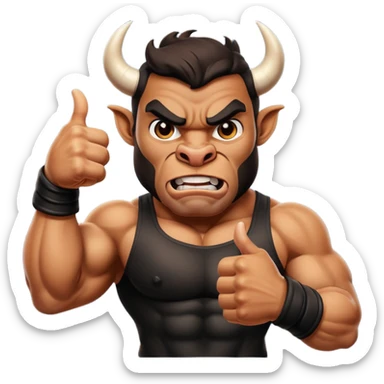 Angry bull emoji showing thumbs up (Like) sticker
