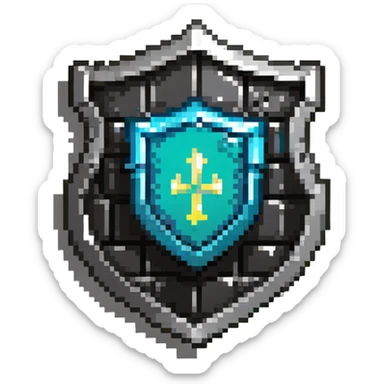 Shield badge with a menacing firewall symbol and glowing edges, cybersecurity theme sticker