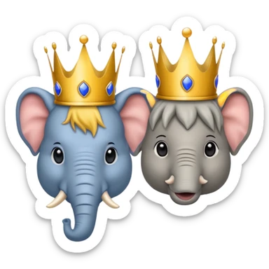 (Democratic Party) elephant facing (Republican Party) donkey neither wearing a crown.  Put face of Donald Trump wearing a crown in between them sticker