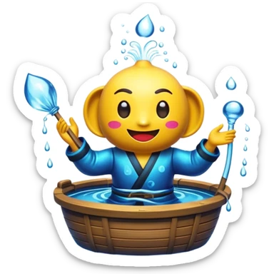 Cinematic Realistic Water Puppetry Pop Culture Emoji, depicted as a whimsical scene of traditional water puppetry rendered with dynamic textures and playful lighting. sticker