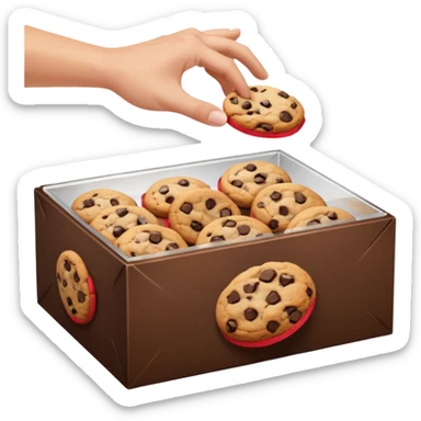 a hand taking a package from a transparent box of cookies sticker