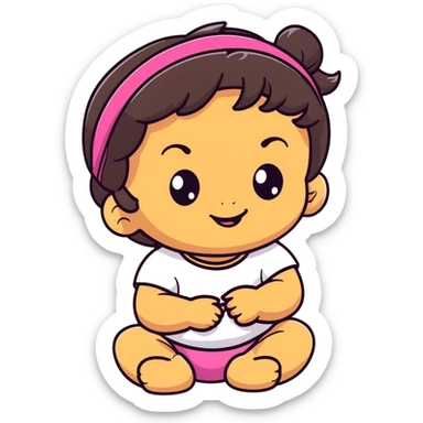 close-up of smiling toddler face only with big eyes, medium skin tone, dark wavy hair, and a hair band, no body sticker
