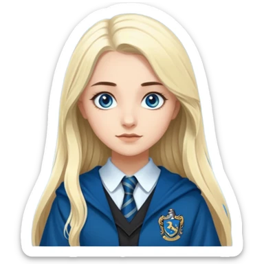 a pretty ravenclaw girl with long dark brown hair and blue eyes standing with a hot Slytherin girl with long blonde hair, blue eyes sticker
