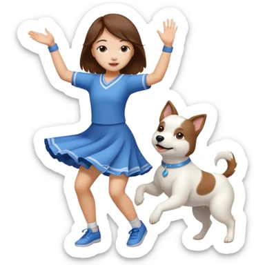 an asian girl dance with an white dog sticker