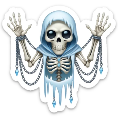 A wraith wrapped in tattered ice, with frozen chains dangling from its skeletal hands, frostbite specter sticker
