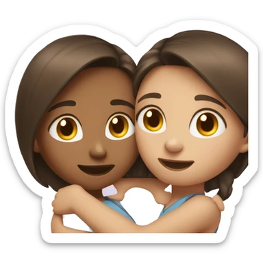 Two brunette girls hugging each other.  sticker