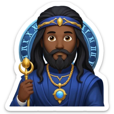 Saturn, Time God from Rome Mythology with long black hair and beard, black and dark blue outfit sticker