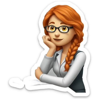 red hair woman nutritionist wearing glasses with hand on chin having an idea sticker