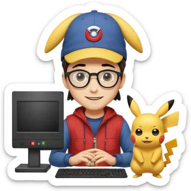 gere emoji do Ash Ketchum o personagem de Pokemon de tiferentes tipos se basenado no do whatsapp mais com um toque de programdador  sticker