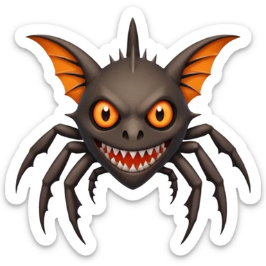 A bat with acid all in his body and his eyes  replaced with shark teeth and his hand in his back ( four hand) and his spines will be very spiky  and his leg will like a spider and last his eyes or 4 eyes will be in his hands and the colour of the eyes will orange and black sticker