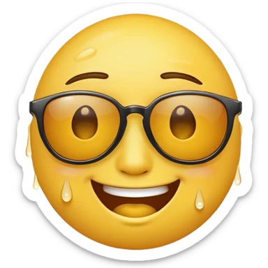 yellow face emoji smiling with sunglasses with tears streaming down face sticker