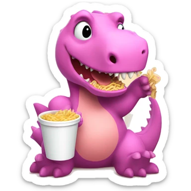 Pink dinosaur holding a cup of noodles  sticker