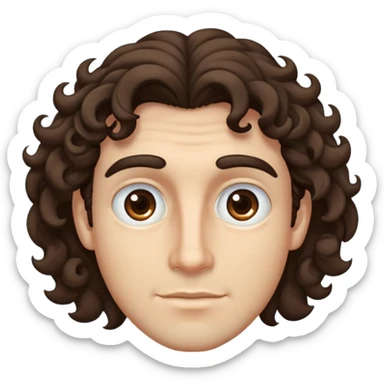 Guy with mid long curly hair, large eyebrows and brown eyes sticker