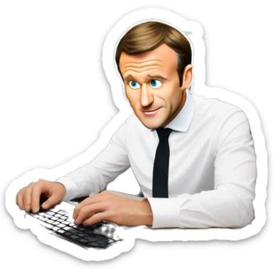 emmanuel macron en train de travailler dans un bureau sur un ordinateur sticker