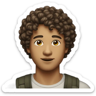 Twenty-something boy with forward-cropped, slightly curly hair, short at the sides, multicolored eyes. sticker