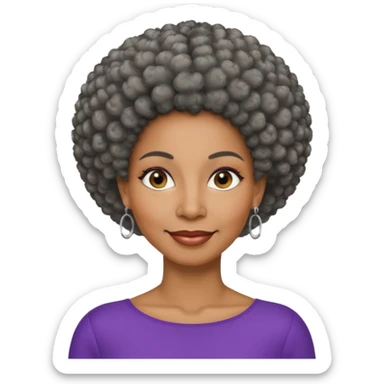 50 y.o. black woman, subtle smile, afro hair with grey strands sticker
