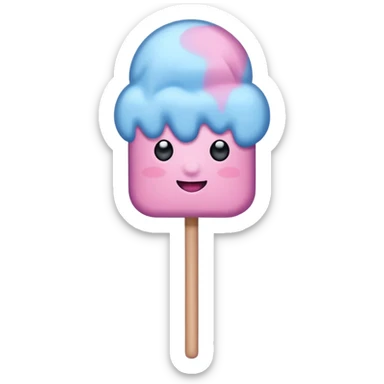 Cubed cotton candy, in the color order of, blue, pink, and purple on a stick. sticker