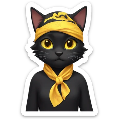a black cat with yellow eyes and a bandanna around its neck, sora as a cat, kiki, anime cat, lineless, anime catgirl, sticker