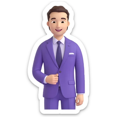 male character in a purple suit, smiling, business casual sticker