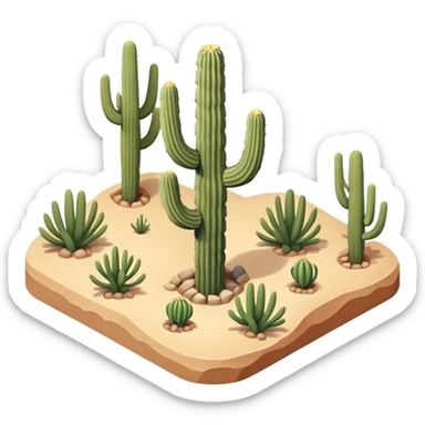 Isometric saguaro cactus on desert terrain sticker