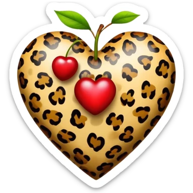 leopard print heart with cherry sticker