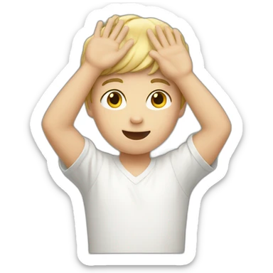 young boy raising his arms, white skin sticker